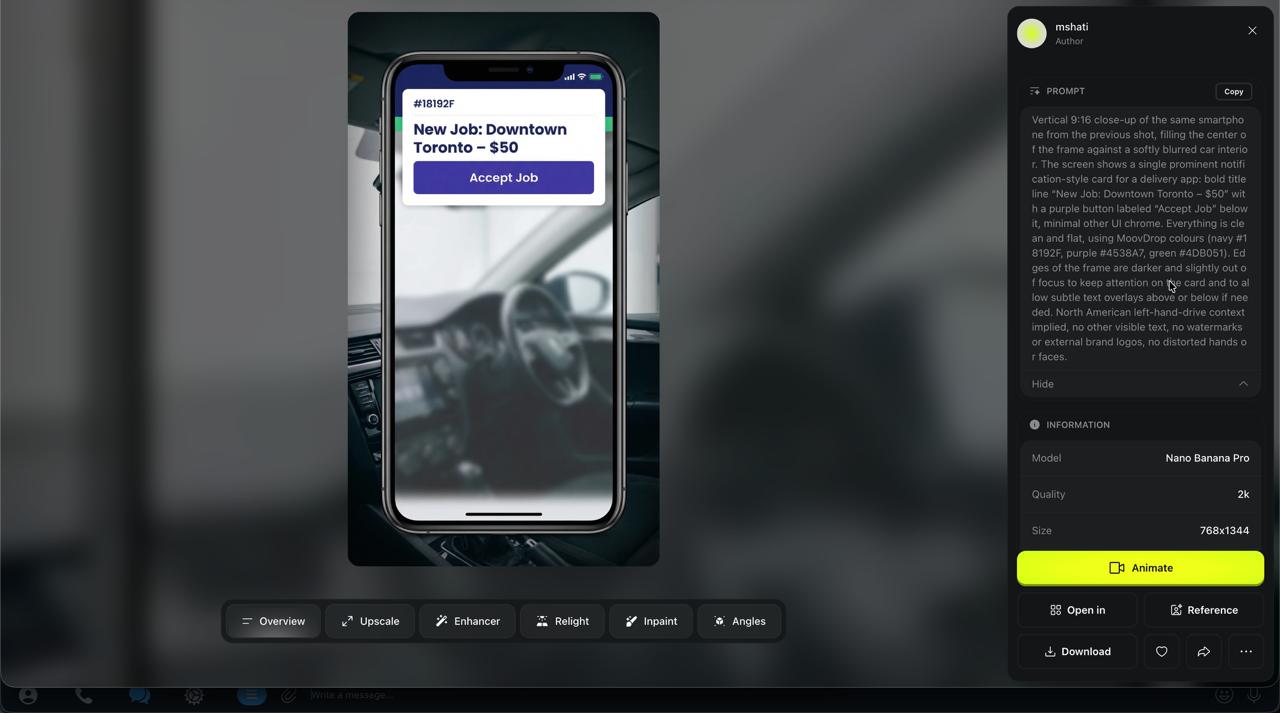 Higgsfield Nano Banana Pro: App UI generation with Accept Job screen